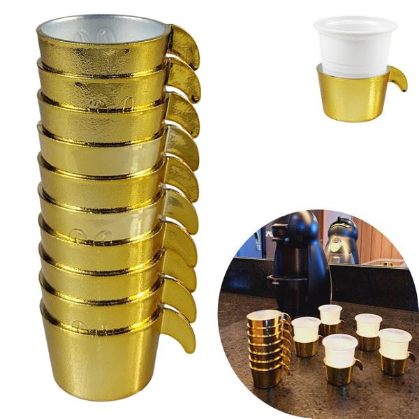 Imagem de Conjunto Copete 10 Porta Copos Descartavel Cantinho Cafe Plastico Dourado - AMZ