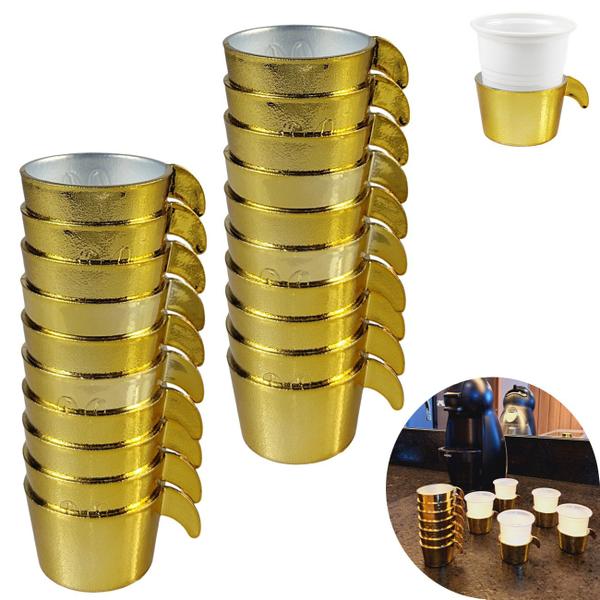 Imagem de Conjunto Copete 20 Porta Copos Descartavel Cantinho Cafe Plastico Dourado - AMZ