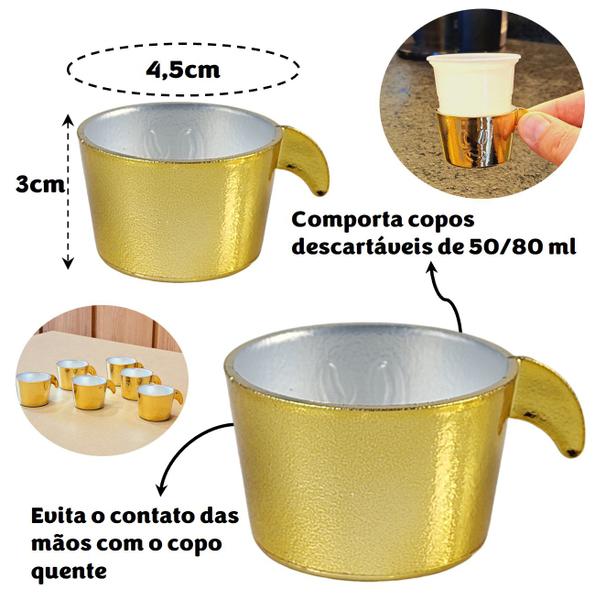 Imagem de Conjunto Copete 30 Porta Copos Descartavel Cantinho Cafe Plastico Dourado - AMZ