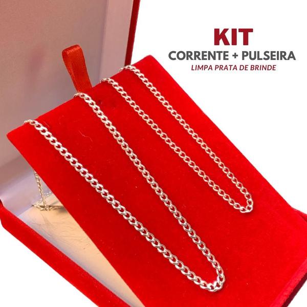 Imagem de Conjunto Corrente + Pulseira De Prata 925 Legítima Italiana