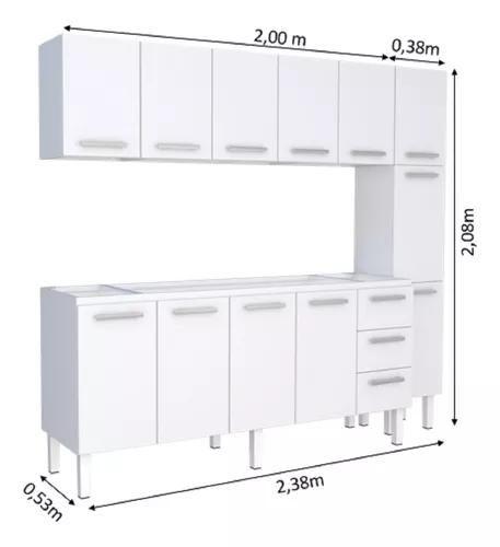 Imagem de Conjunto Cozinha Completo Para Pia 2,00metros Gabinete 3 Gavetas + Aéreo + Paneleiro 100% em Aço  - Venus Cozimax