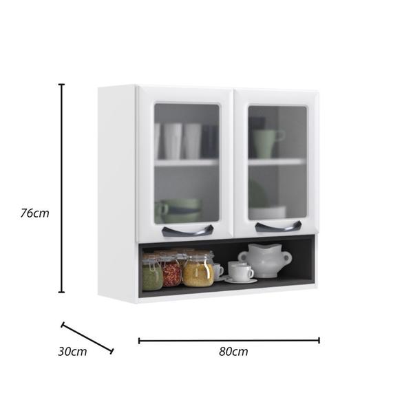 Imagem de Conjunto Cozinha Modulada Itatiaia Balcão 2 Portas e Armário Aéreo Com Nicho Aço New Premium Branco