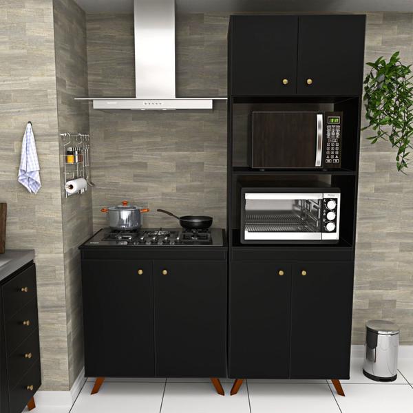 Imagem de Conjunto Cozinha Modular Balcão Cooktop Torre Quente Preto