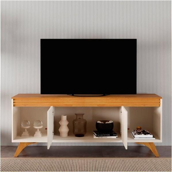 Imagem de Conjunto Cristaleira 1 Gaveta 4 Prateleiras Madrid e Rack para Tv até 65 Polegadas 2 Portas Madrid Off White/Naturale