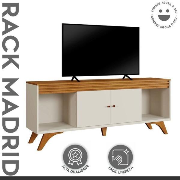 Imagem de Conjunto Cristaleira 1 Gaveta 4 Prateleiras Madrid e Rack para Tv até 65 Polegadas 2 Portas Madrid Off White/Naturale