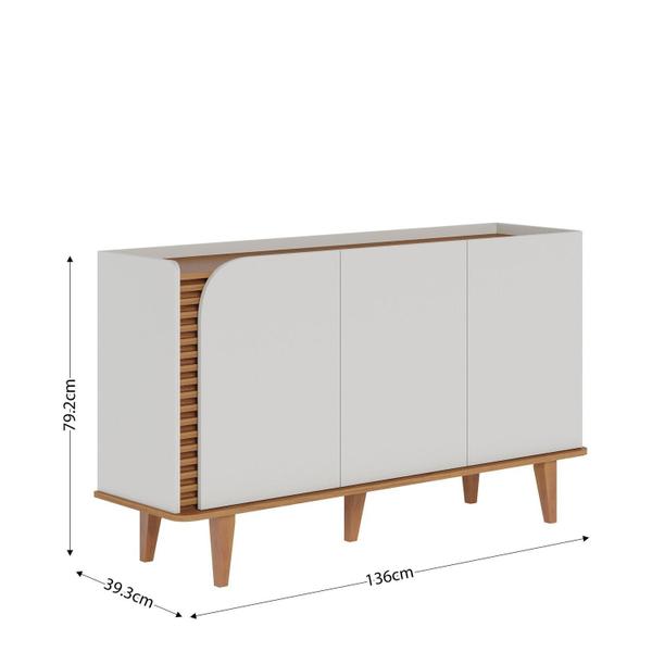 Imagem de Conjunto Cristaleira 2 Portas de Vidro Jurerê e Buffet para Sala de Jantar 3 Portas Jurerê Off White Matte/Freijó