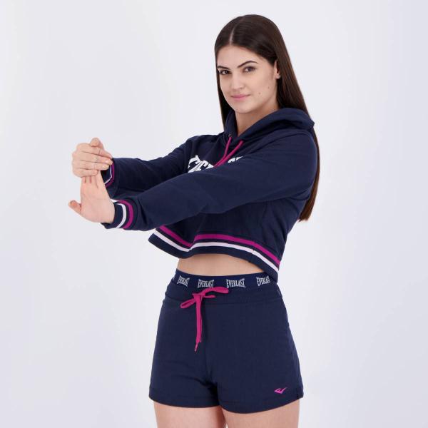 Imagem de Conjunto Cropped Manga Longa Everlast e Shorts Moletom Everlast Feminino Marinho