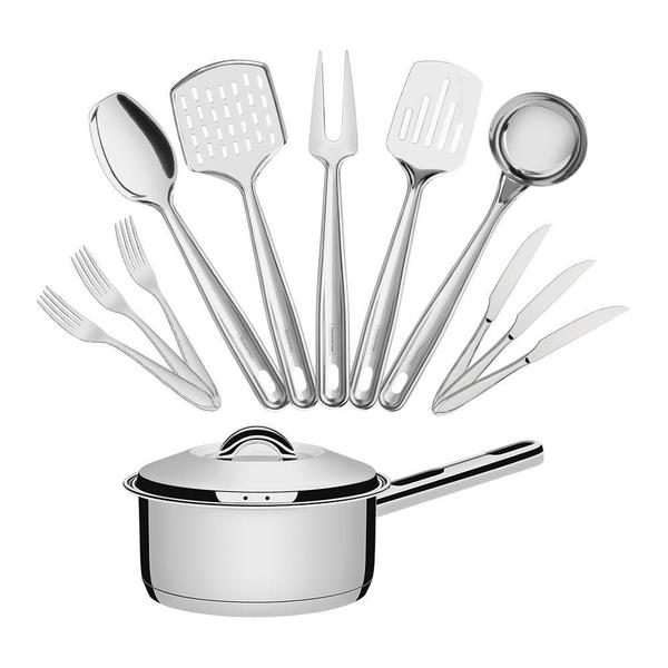 Imagem de Conjunto de 1 Panela Solar 16cm 1,4l Com 60 Talheres Laguna e 5 Utensílios em Inox Extrata Tramontina