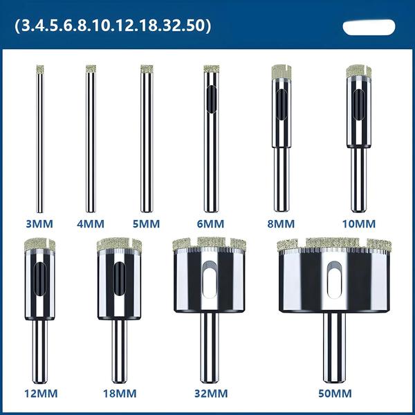 Imagem de Conjunto de 10 Brocas de Serra de Diamante (3-50mm) para Corte de Azulejos