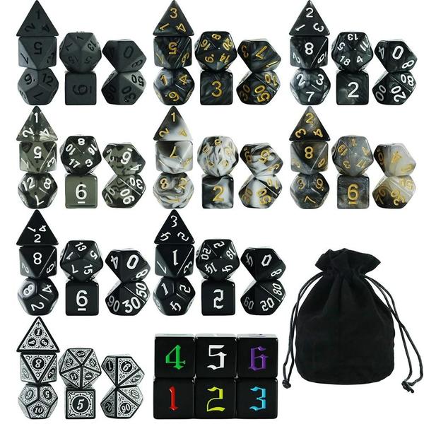 Imagem de Conjunto de 10 Dados Acrílicos para RPG - Cores Mistas com Bolsa