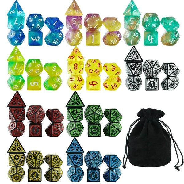 Imagem de Conjunto de 10 Dados Acrílicos para RPG - Cores Mistas com Bolsa