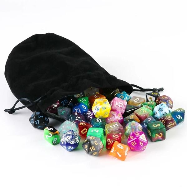 Imagem de Conjunto de 10 Dados Acrílicos para RPG - Cores Mistas com Bolsa