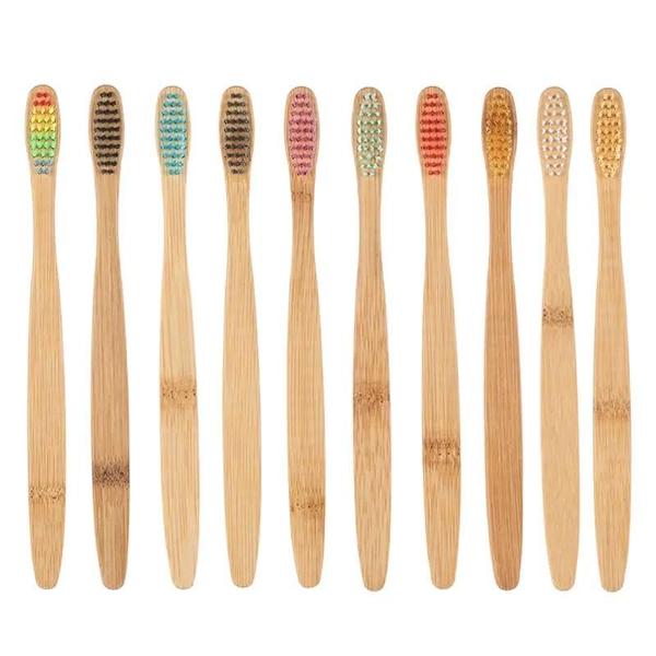 Imagem de Conjunto de 10 Escovas de Dentes de Bambu Natural - Ecológicas e Biodegradáveis