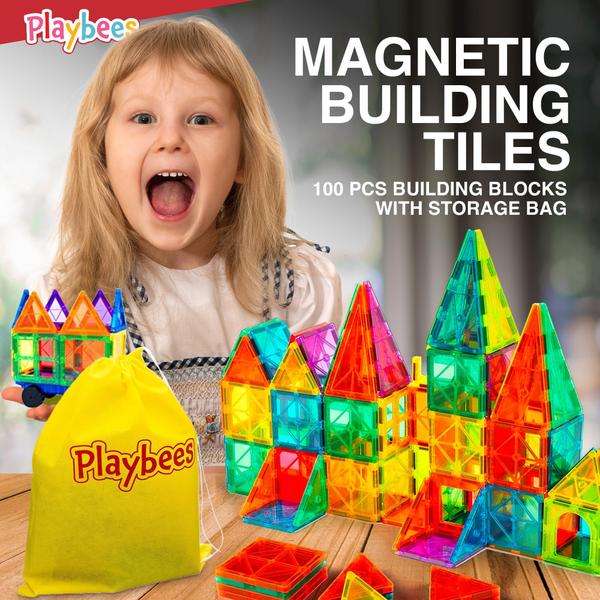 Imagem de Conjunto de 100 Telhas Magnéticas Playbees - Blocos de Construção 3D para Crianças