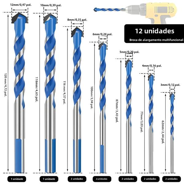 Imagem de Conjunto de 12 Brocas de Carboneto para Telhas, Concreto, Espelhos e Vidro - 6 a 12mm