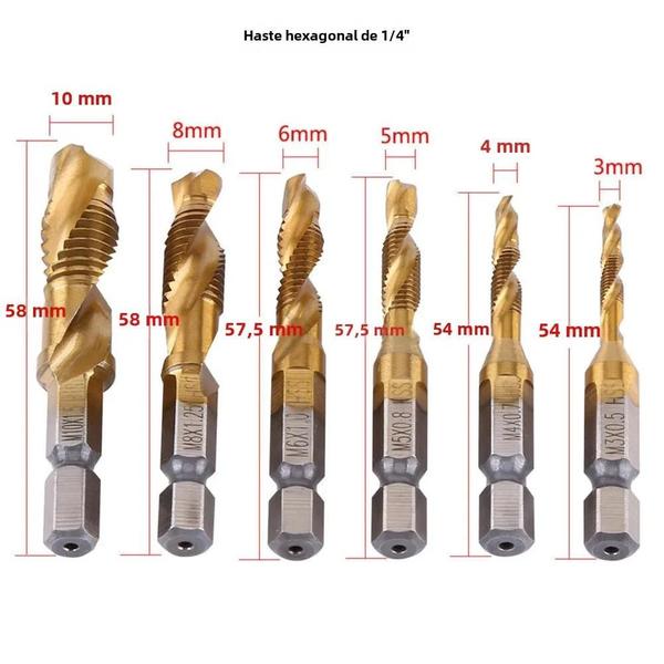 Imagem de Conjunto de 12 Brocas de Torneira HSS Revestidas de Titânio - Haste Hexagonal M3-M10