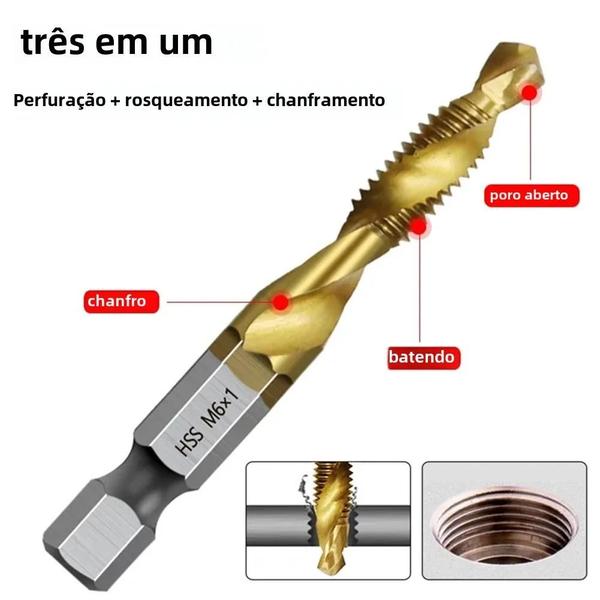 Imagem de Conjunto de 12 Brocas de Torneira HSS Revestidas de Titânio - Haste Hexagonal M3-M10