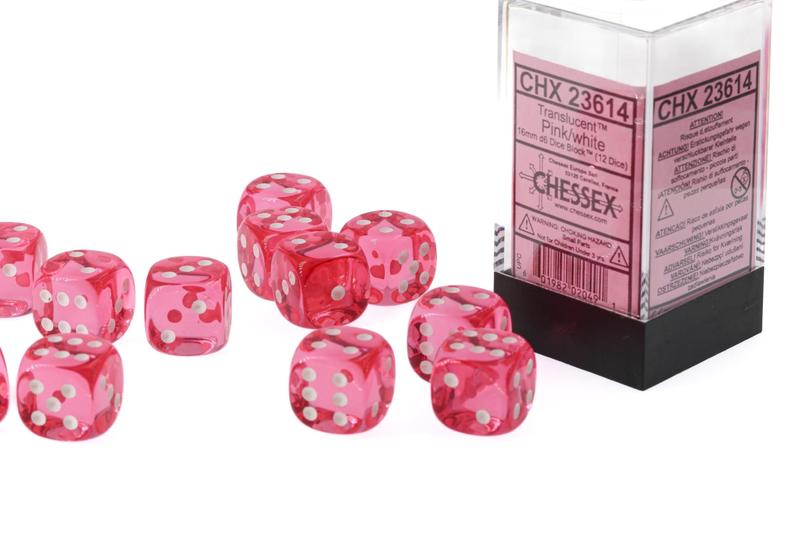 Imagem de Conjunto de 12 matrizes poliédrico translúcido Dice Chessex 16 mm 6D rosa