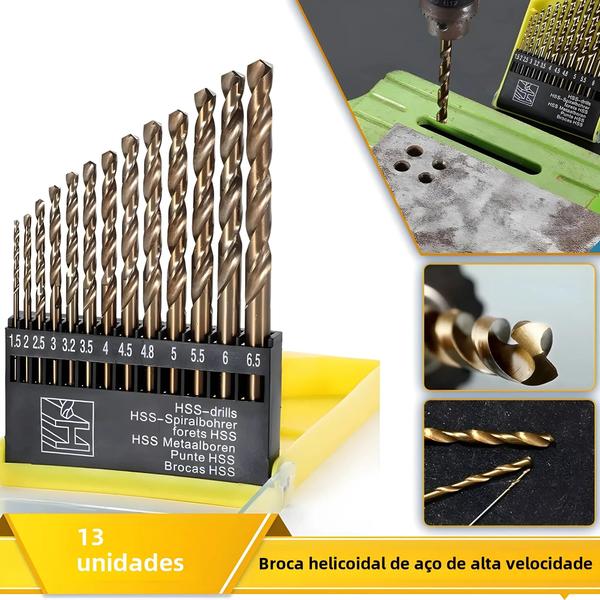 Imagem de Conjunto de 13 Brocas Métricas de Carboneto de Tungstênio (1-10mm) - Para Vidro, Metal e Telha