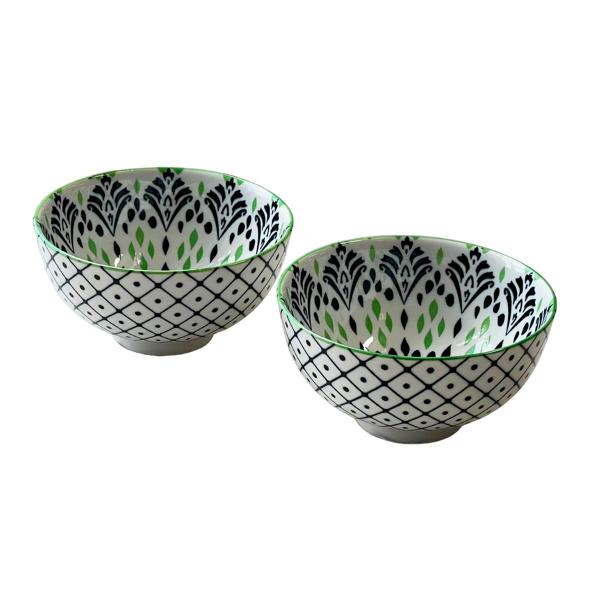 Imagem de Conjunto de 2 Bowls em Cerâmica Mandala Preto e Verde 250ml
