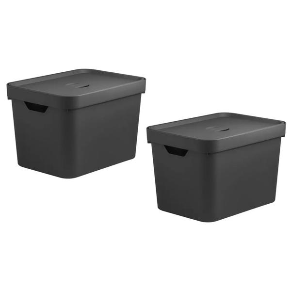 Conjunto de 2 Caixas Organizadora Cube Preto 18L - Ou Imagem de Conjunto de 2 Caixas Organizadora Cube Preto 18L - Ou