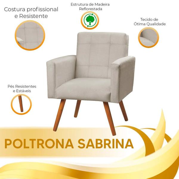 Imagem de Conjunto de 2 Poltronas e 1 Puff Sabrina em Veludo Bege Marfim VS Decor