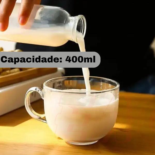 Imagem de Conjunto De 2 Xícaras Jumbo Para Café Capuccino Chá 400 Ml - Kit Copos De Vidro Diferentes - Caneca Grande Redonda E Transparente