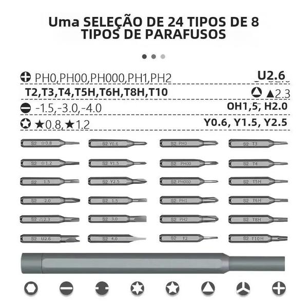 Imagem de Conjunto de 26 Chaves de Fenda de Precisão Magnéticas - Kit com Bits Torx e Phillips