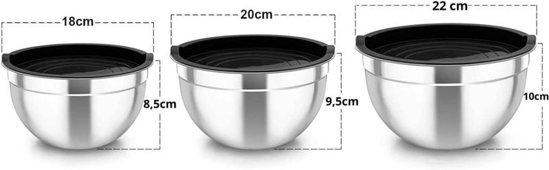 Imagem de Conjunto de 3 Bowls Tigelas de Inox com Tampa Plástica Kit