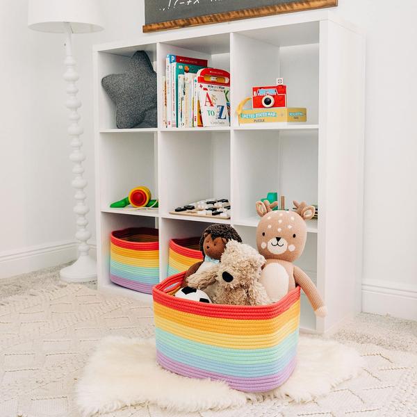 Imagem de Conjunto de 3 cestos de corda de algodão OrganiHaus Rainbow para decoração