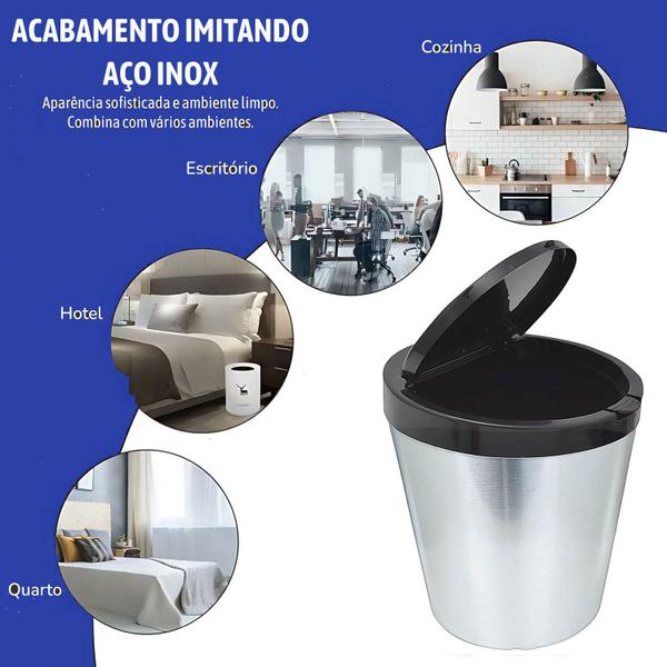 Imagem de Conjunto de 3 Cestos de Lixo Redondo de 10L com Tampa Click Label Resistente