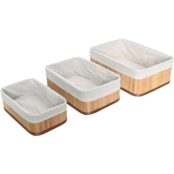 Conjunto de 3 Cestos Organizadores Retangulares de Bambu Maxx Conjunto de 3 Cestos Organizadores Retangulares de Bambu Maxx