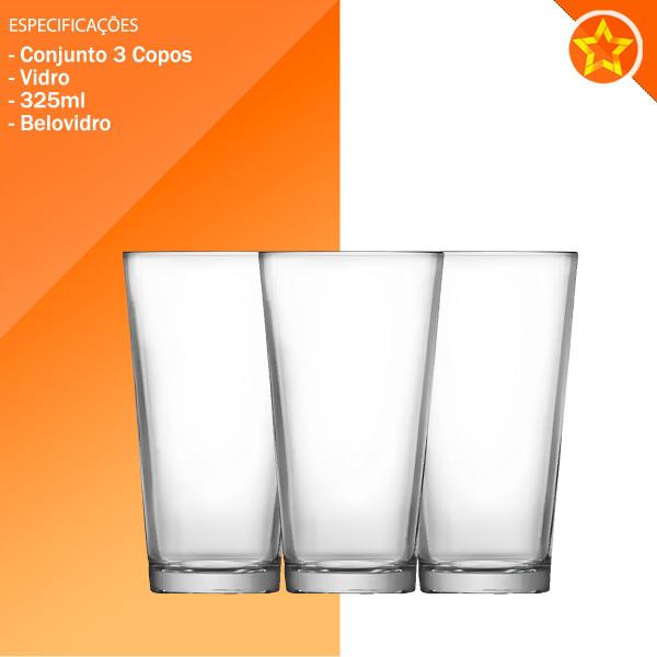 Imagem de Conjunto de 3 Copos De Vidro Conic Belovidro 325ml