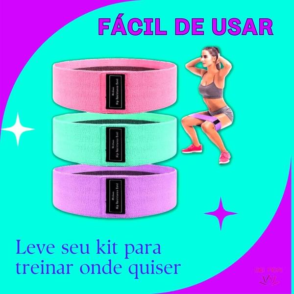 Imagem de Conjunto De 3 Faixas Elasticas Para Treino Exercício Quadril