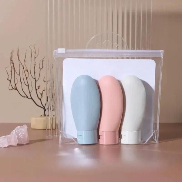 Imagem de Conjunto de 3 Garrafas Dispensadoras de Viagem de Grande Capacidade para Shampoo, Condicionador e Loção