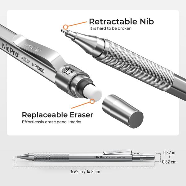 Imagem de Conjunto de 3 Lápis Mecânicos Nicpro 0,7mm com Estojo e Refil