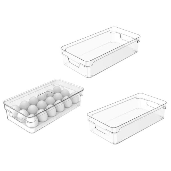 Conjunto de 3 Organizadores de Armário e Ovos 18 unid Clear Fresh - Ou Imagem de Conjunto de 3 Organizadores de Armário e Ovos 18 unid Clear Fresh - Ou