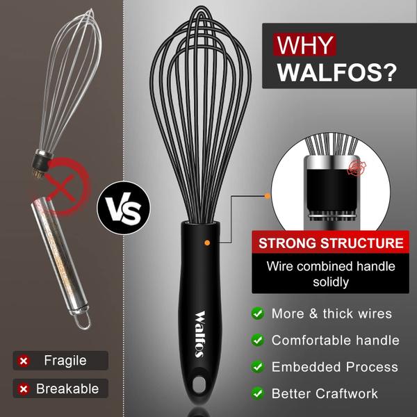 Imagem de Conjunto de 3 peças pretas em silicone e aço inoxidável Whisk Walfos