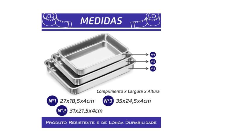 Imagem de Conjunto De 3 Tabuleiro Forma Retangular Padrão Alumínio Polido Anti-mancha N 1, 2 E 3