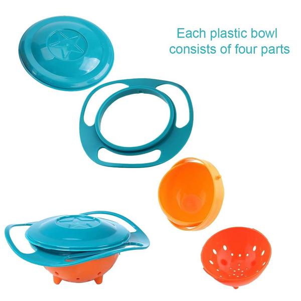 Imagem de Conjunto de 3 Tigelas Giratórias Magic Bowl 360° - Antiderramamento com Tampa - Rosa, Azul e Verde