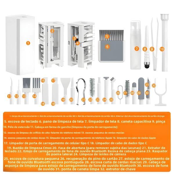 Imagem de Conjunto de 32 Ferramentas de Limpeza Digital para Telefones, Câmeras e Fones de Ouvido