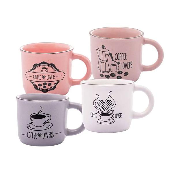 Imagem de Conjunto de 4 Canecas de Café de Cerâmica Coffee Lovers 60ml - Wolff