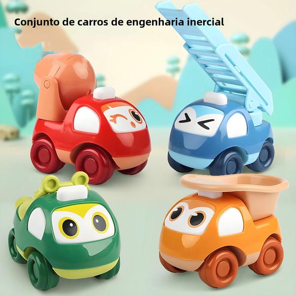 Imagem de Conjunto de 4 Carrinhos de Brinquedo Animados para Crianças