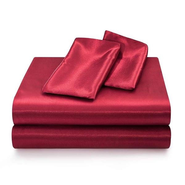 Imagem de Conjunto de 4 peças de lençóis de cetim Luxbedding King Size Red