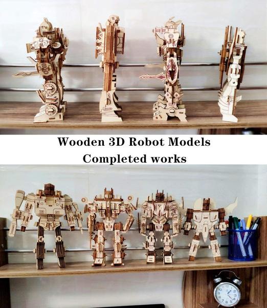 Imagem de Conjunto de 4 peças Wooden Robot Puzzle i-Chony para crianças e adultos