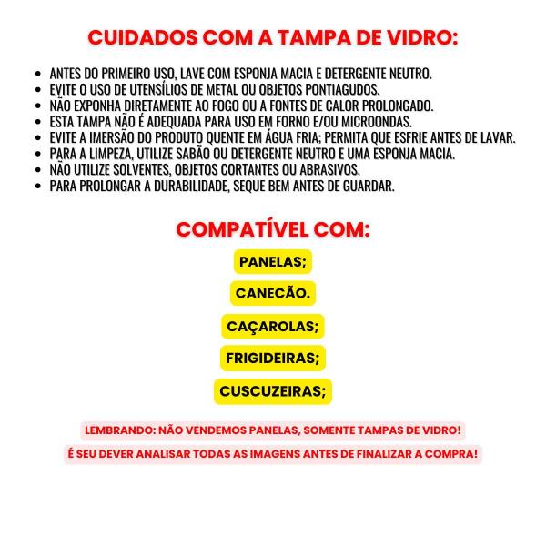 Imagem de Conjunto de 4 Tampas De Vidro Temperado Nº18 á Nº24 Para Panelas 18Cm/20Cm/22Cm/24Cm Premium