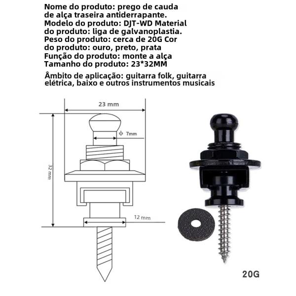 Imagem de Conjunto de 4 Travas para Alça de Guitarra/Baixo - Sistema de Retenção Preta