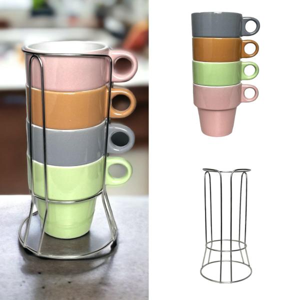 Imagem de Conjunto De 4 Xícaras Café Chá Coloridas C/ Suporte 210ml