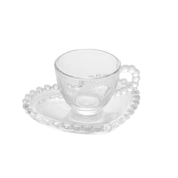 Imagem de Conjunto de 4 Xícaras de Café de Cristal com Pires Coração Pearl 85ml - Wolff