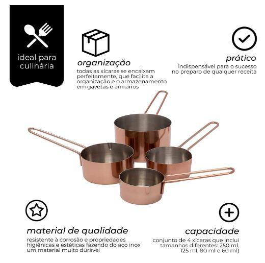 Imagem de Conjunto De 4 Xícaras Medidoras Aço Inox Bronze Mimo Style - Bronze